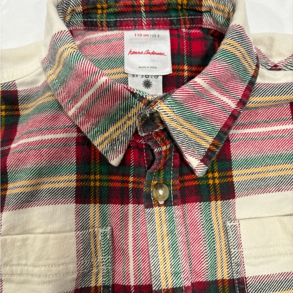 Hanna Andersson Holiday Plaid Flannel Shirt | Red Green Tartan | Boys 5